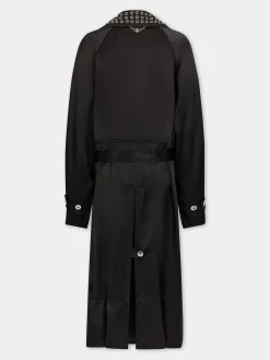BLACK LONG TRENCH COAT IN SATIN | Rabanne Hot