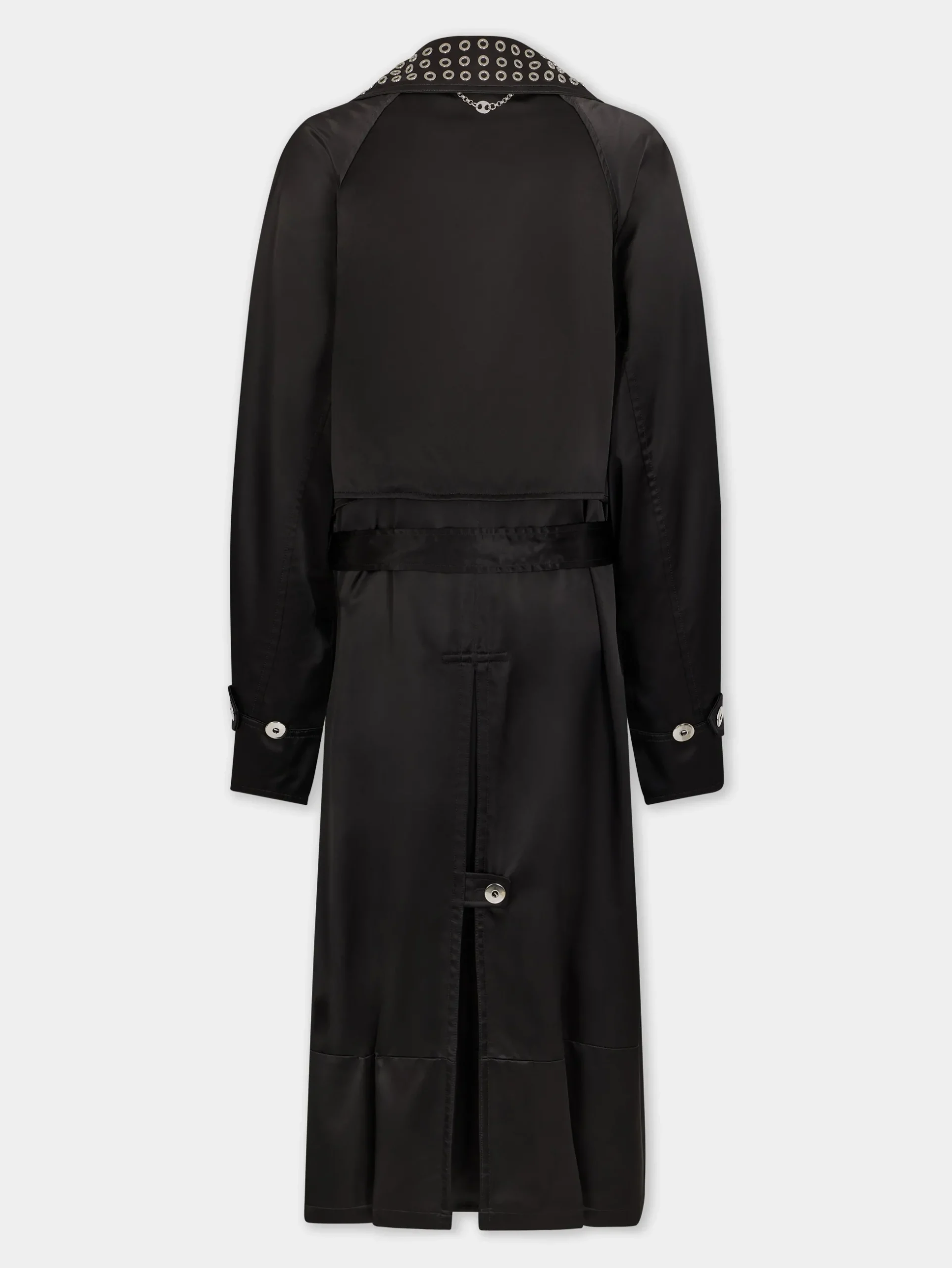 BLACK LONG TRENCH COAT IN SATIN | Rabanne Hot