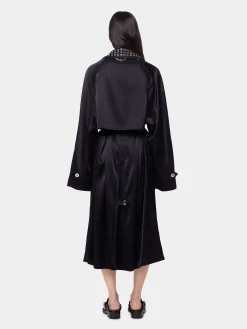 BLACK LONG TRENCH COAT IN SATIN | Rabanne Hot