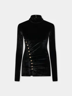 BLACK LONG-SLEEVED DRAPE TOP IN VELVET | Rabanne Cheap