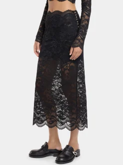 BLACK MIDI-SKIRT IN LACE | Rabanne Flash Sale