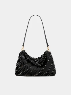 BLACK PACO SHOULDER CLUTCH IN CALFSKIN LEATHER | Rabanne Flash Sale
