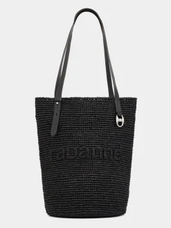 Black Raffia Tote Bag with logo | Rabanne Shop