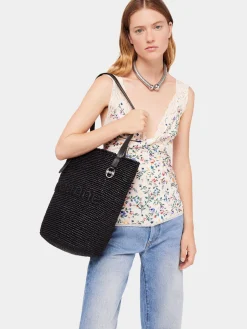 Black Raffia Tote Bag with logo | Rabanne Shop