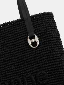Black Raffia Tote Bag with logo | Rabanne Shop