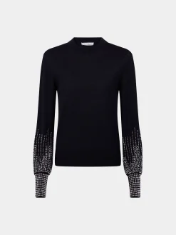 Black stud-cuffs wool jumper | Rabanne Online