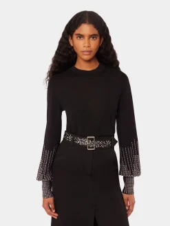 Black stud-cuffs wool jumper | Rabanne Online