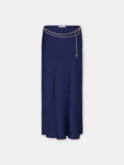 BLUE NAVY LONG SKIRT IN SATIN | Rabanne Best Sale