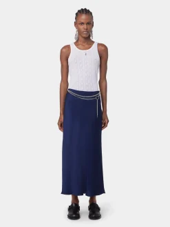 BLUE NAVY LONG SKIRT IN SATIN | Rabanne Best Sale