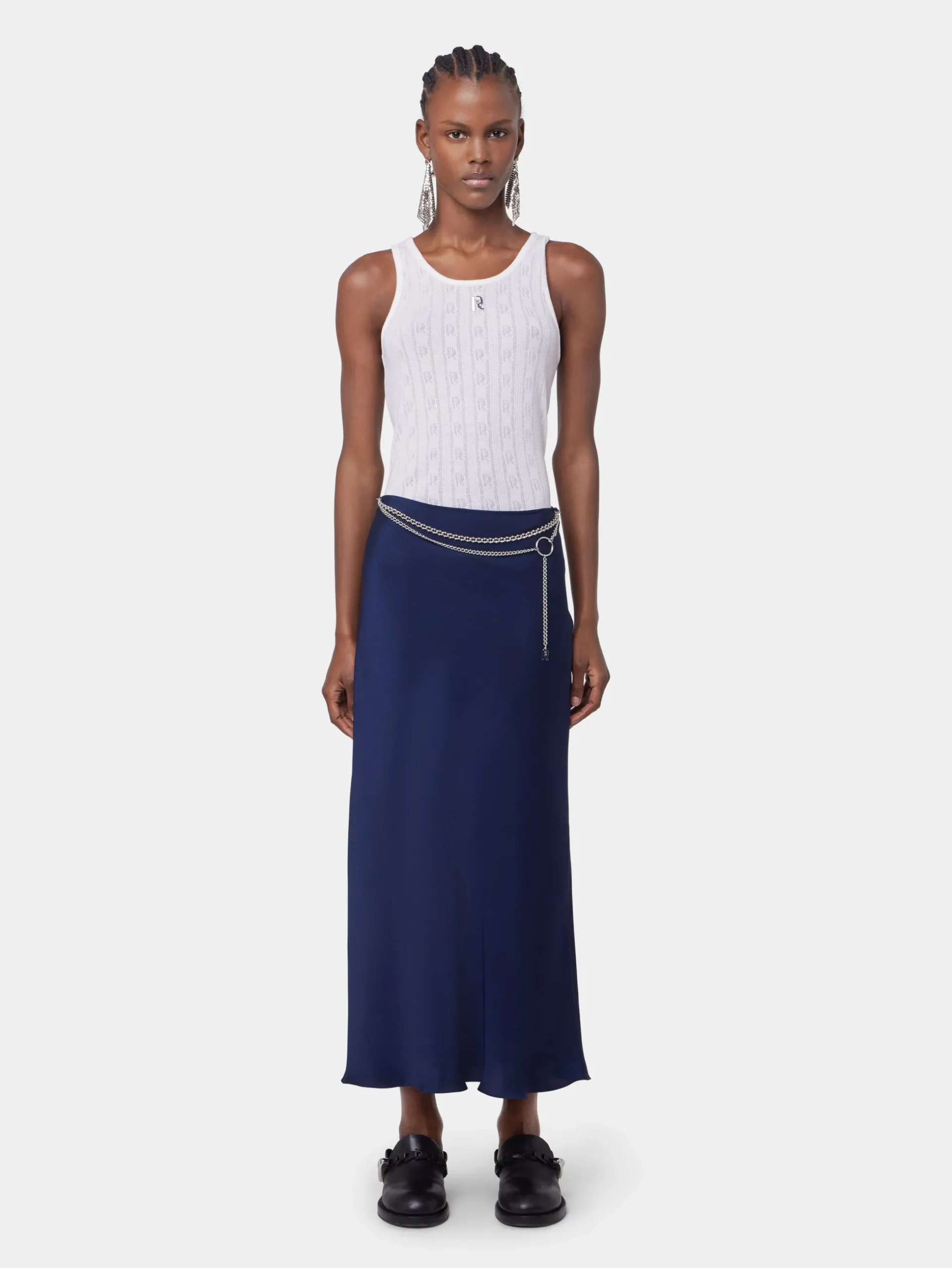 BLUE NAVY LONG SKIRT IN SATIN | Rabanne Best Sale