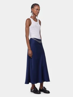 BLUE NAVY LONG SKIRT IN SATIN | Rabanne Best Sale