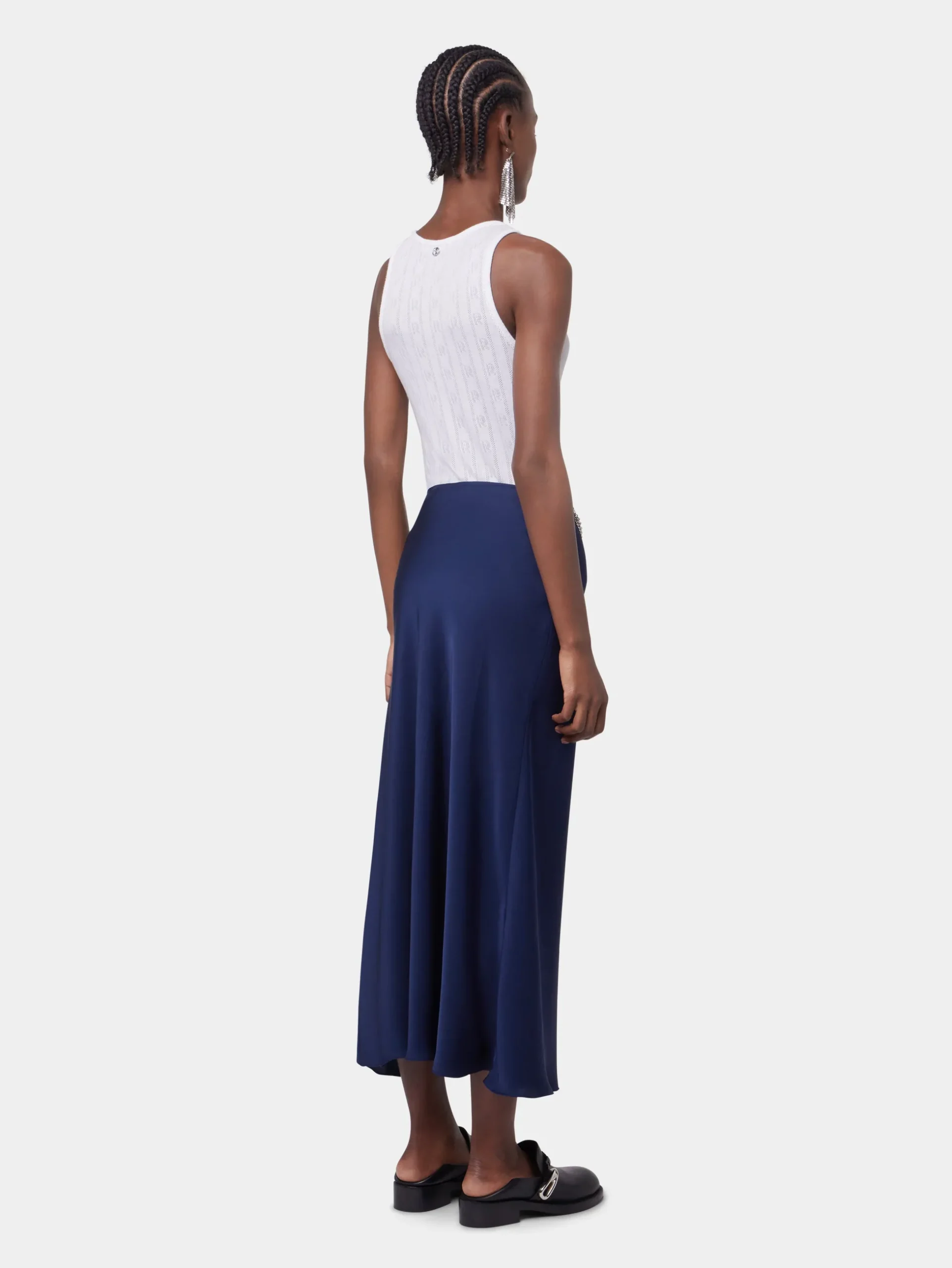 BLUE NAVY LONG SKIRT IN SATIN | Rabanne Best Sale