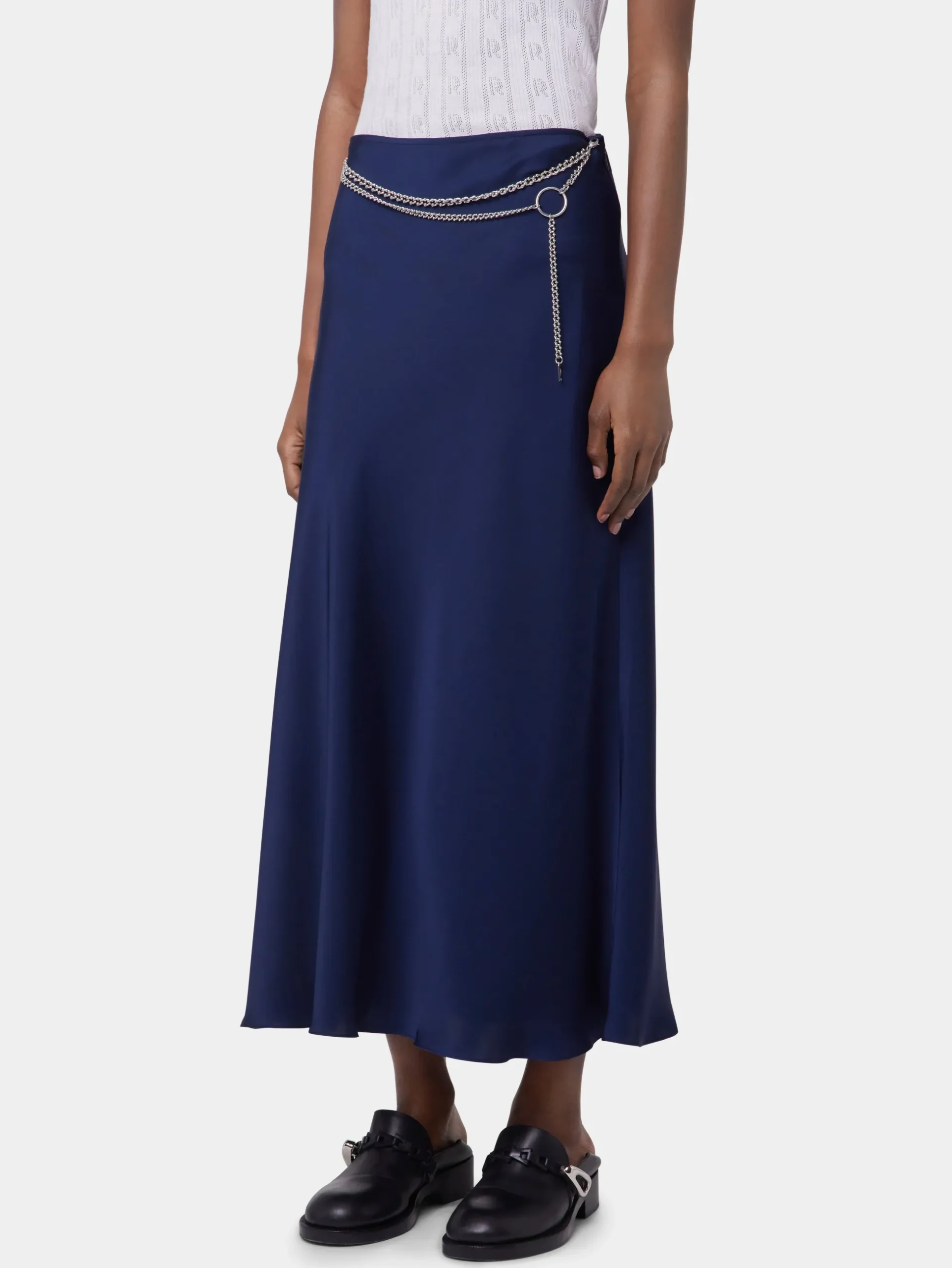 BLUE NAVY LONG SKIRT IN SATIN | Rabanne Best Sale