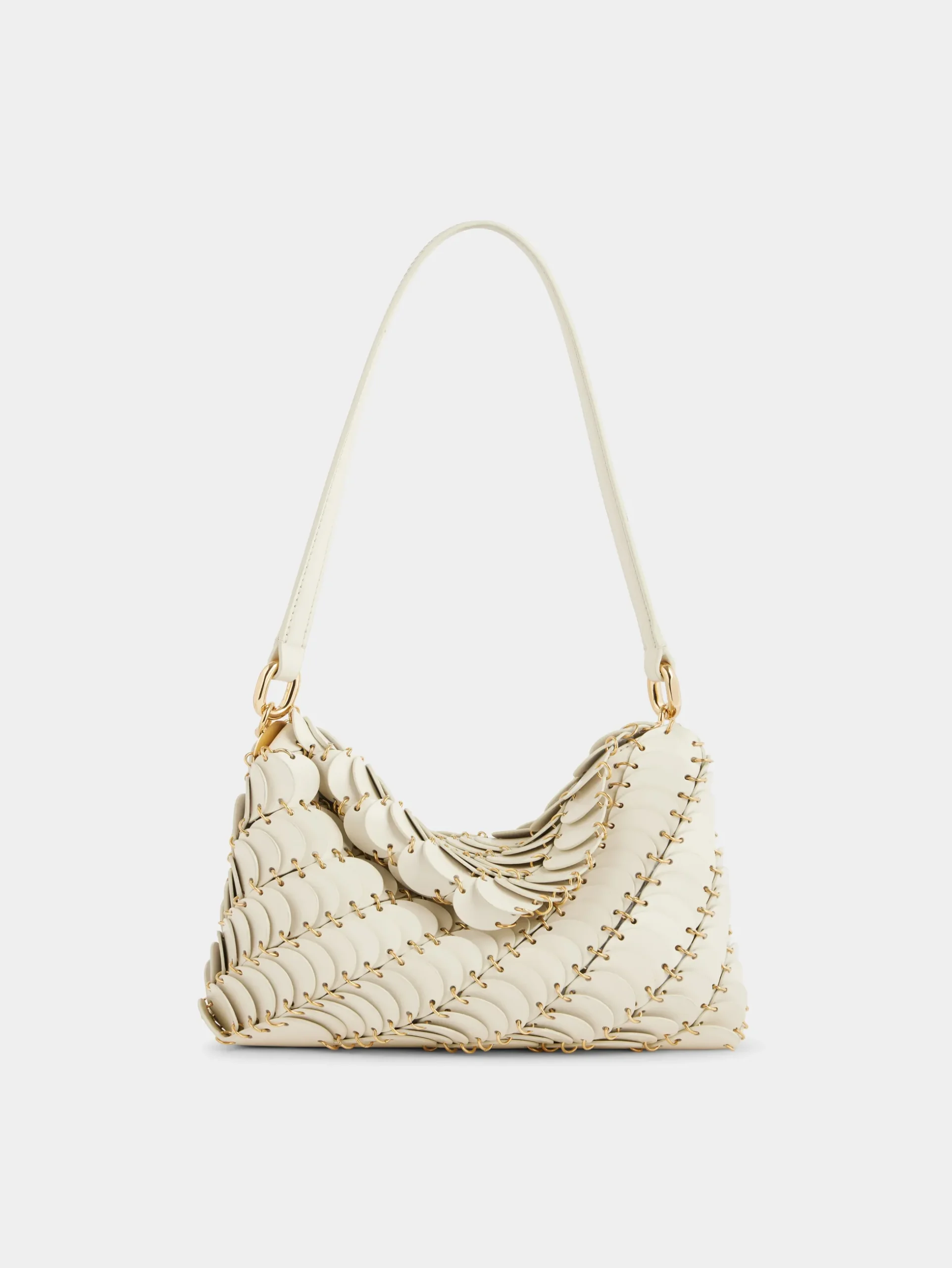CREAM PACO SHOULDER CLUTCH IN CALFSKIN LEATHER | Rabanne Shop