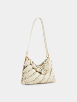 CREAM PACO SHOULDER CLUTCH IN CALFSKIN LEATHER | Rabanne Shop
