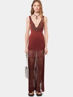 Crochet embellished dress with fringes and pearls | Rabanne Discount