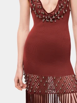 Crochet embellished dress with fringes and pearls | Rabanne Discount