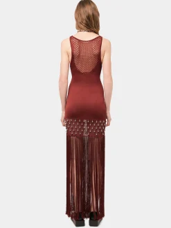 Crochet embellished dress with fringes and pearls | Rabanne Discount
