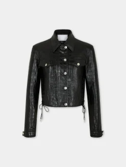 CROPPED JACKET IN CROCO-EMBOSSED LEATHER | Rabanne Cheap