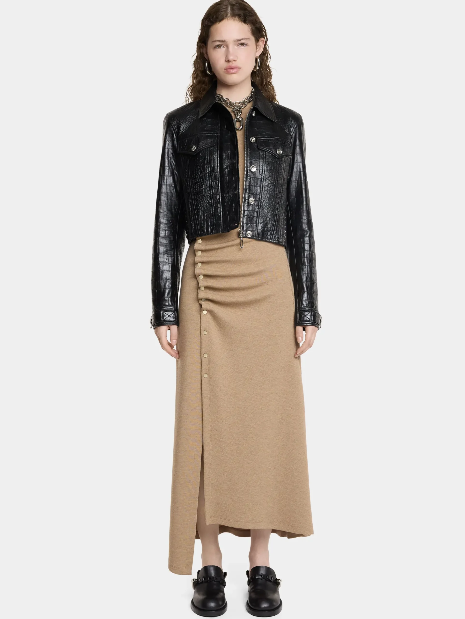 CROPPED JACKET IN CROCO-EMBOSSED LEATHER | Rabanne Cheap