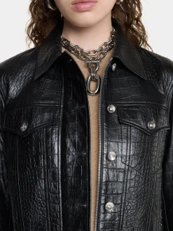 CROPPED JACKET IN CROCO-EMBOSSED LEATHER | Rabanne Cheap