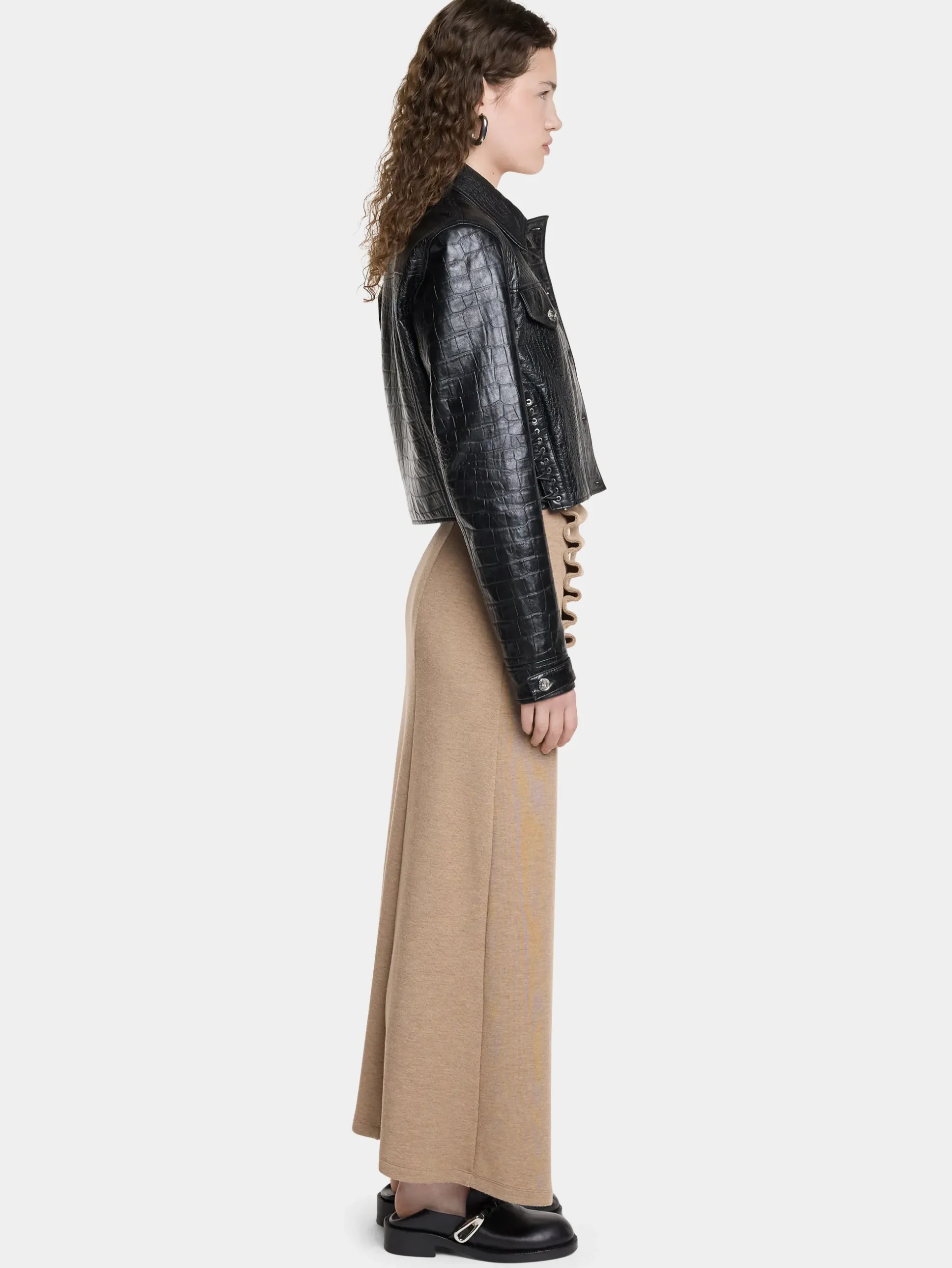 CROPPED JACKET IN CROCO-EMBOSSED LEATHER | Rabanne Cheap