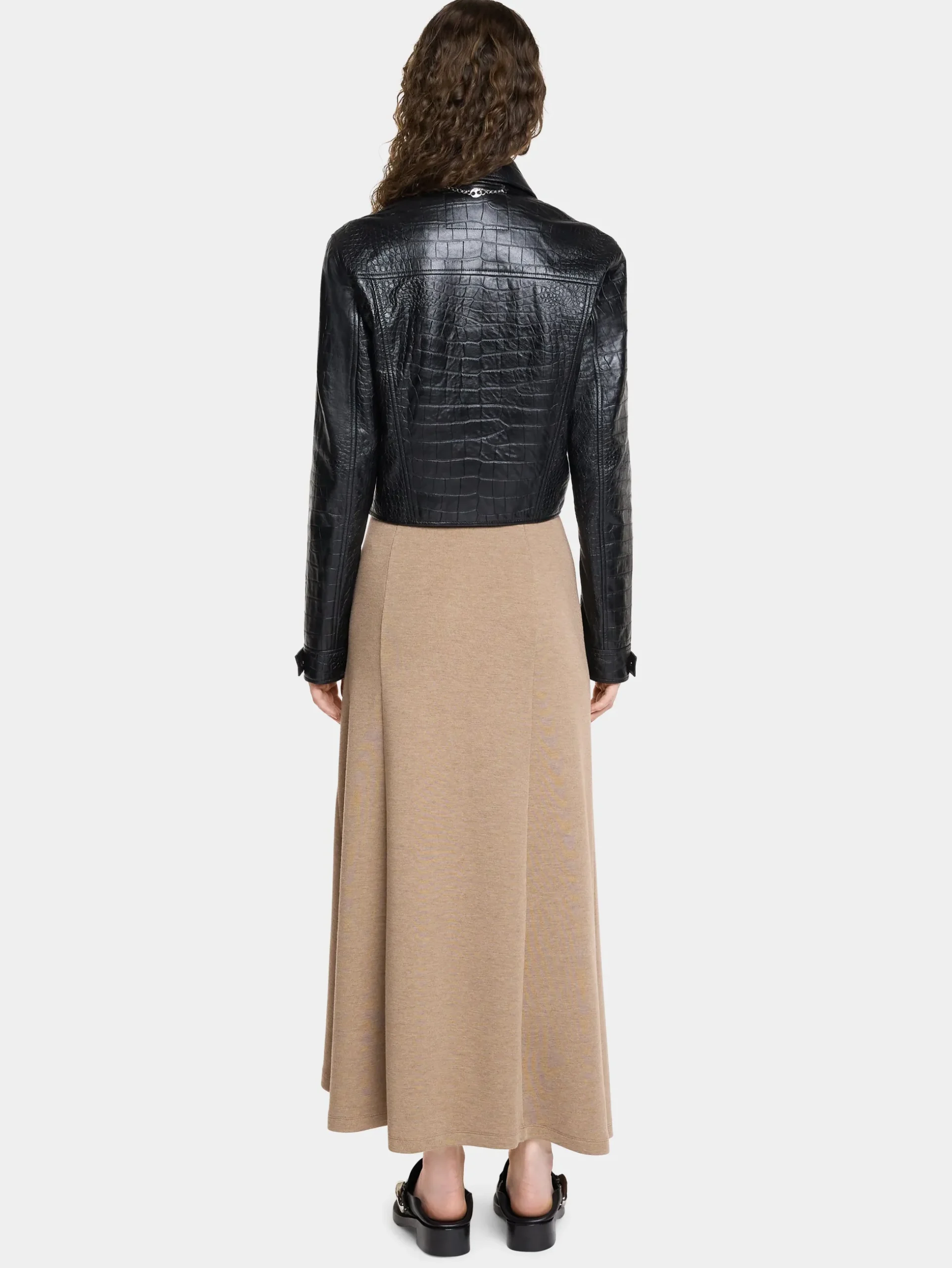 CROPPED JACKET IN CROCO-EMBOSSED LEATHER | Rabanne Cheap