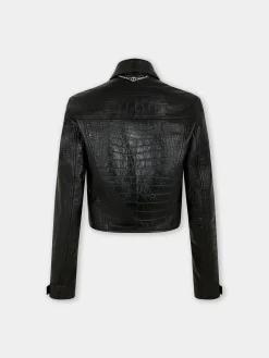 CROPPED JACKET IN CROCO-EMBOSSED LEATHER | Rabanne Cheap