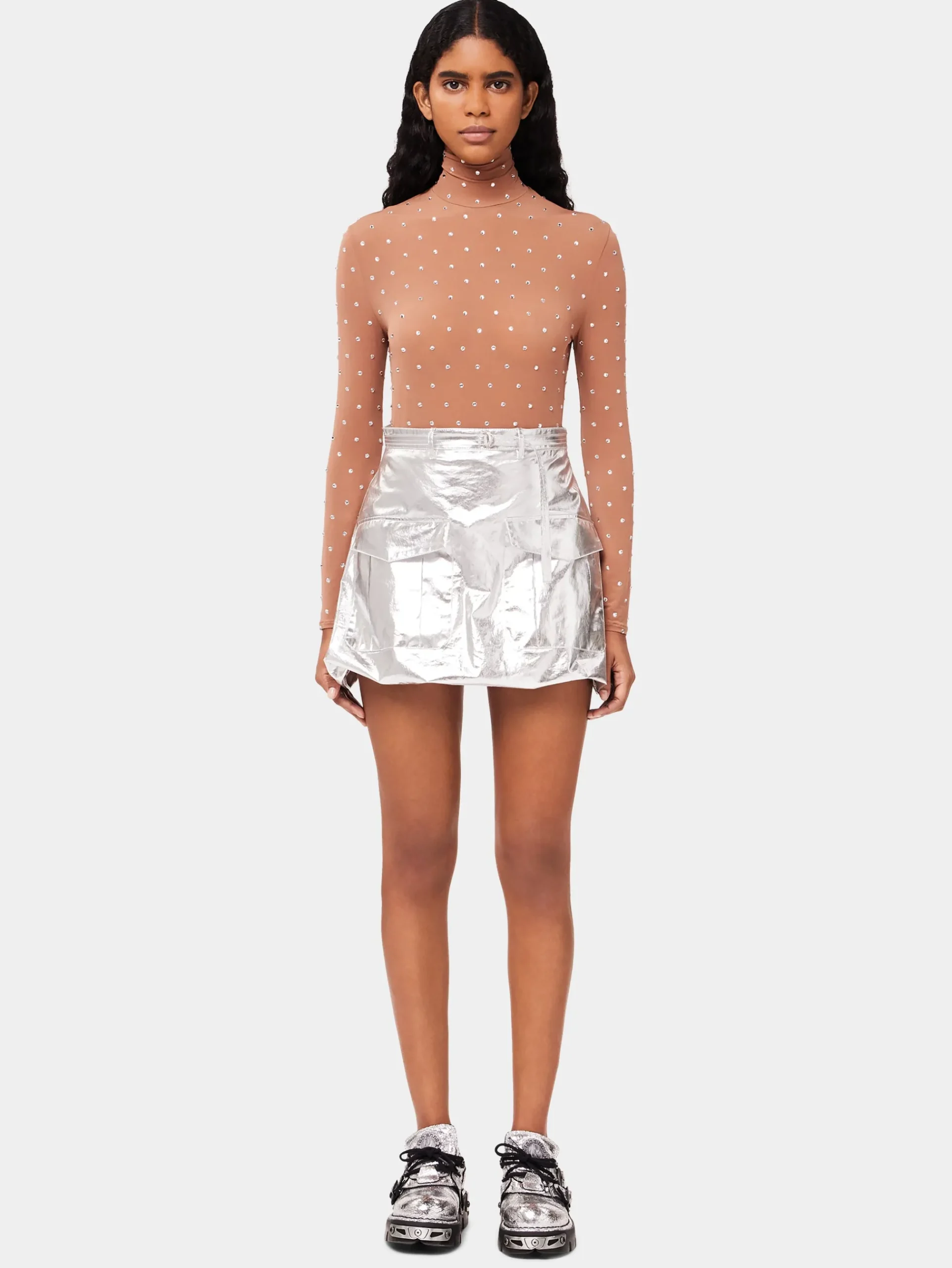 Crystals-embellished caramel turtleneck top | Rabanne Best Sale