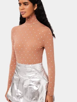 Crystals-embellished caramel turtleneck top | Rabanne Best Sale