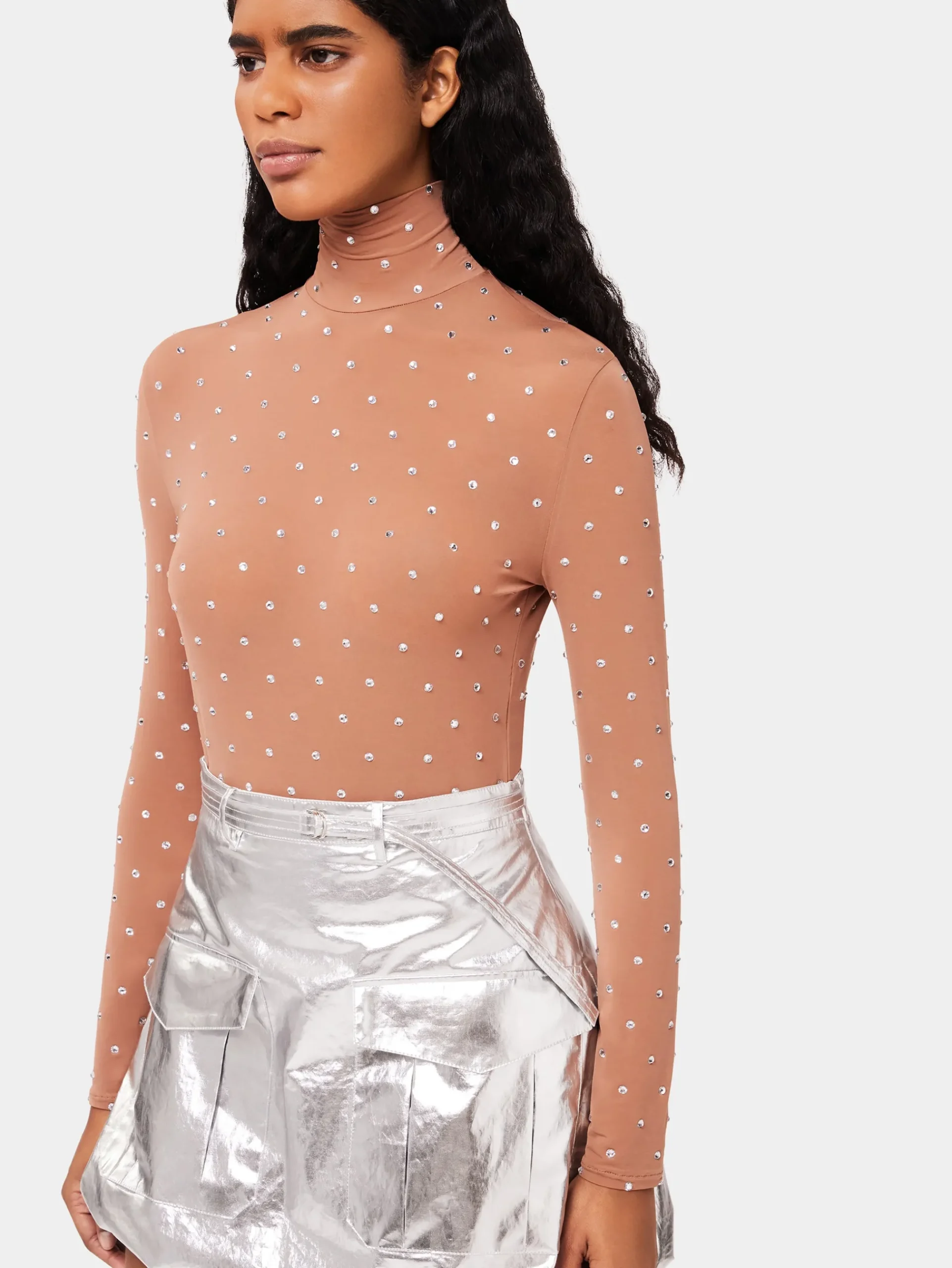 Crystals-embellished caramel turtleneck top | Rabanne Best Sale