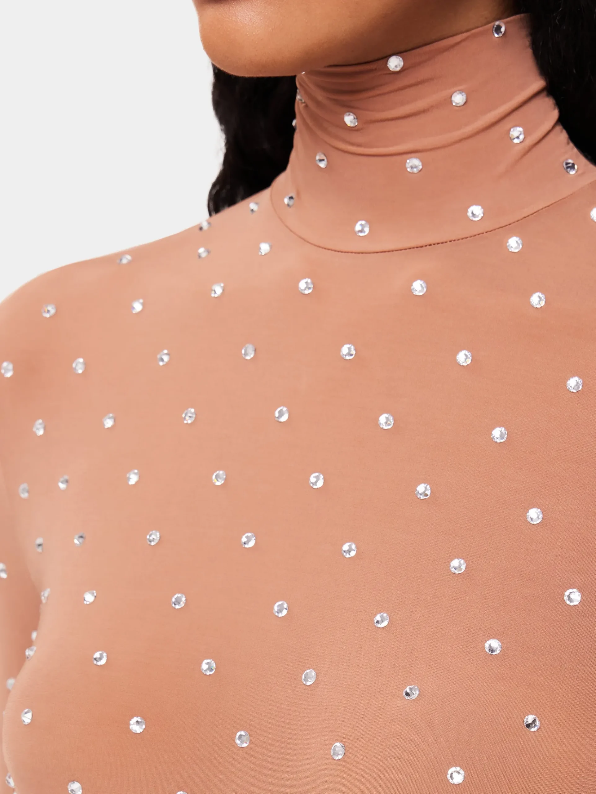 Crystals-embellished caramel turtleneck top | Rabanne Best Sale
