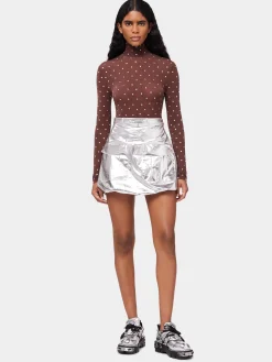 Crystals-embellished chocolate turtleneck top | Rabanne Hot