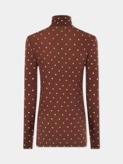 Crystals-embellished chocolate turtleneck top | Rabanne Hot