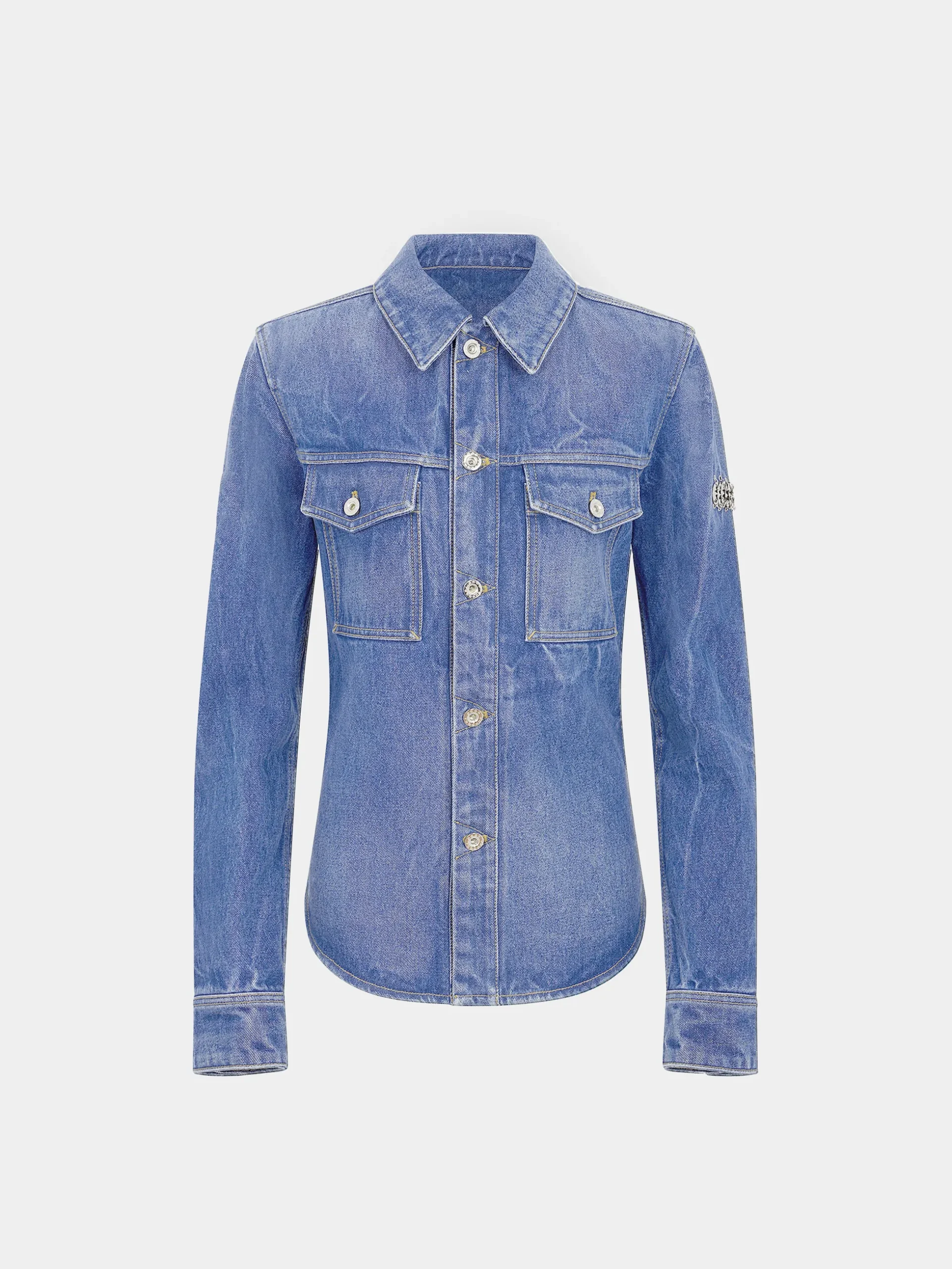 Denim shirt with 1969 metal discs details | Rabanne Best Sale