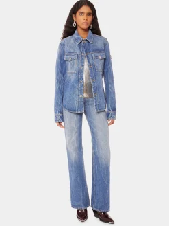 Denim shirt with 1969 metal discs details | Rabanne Best Sale