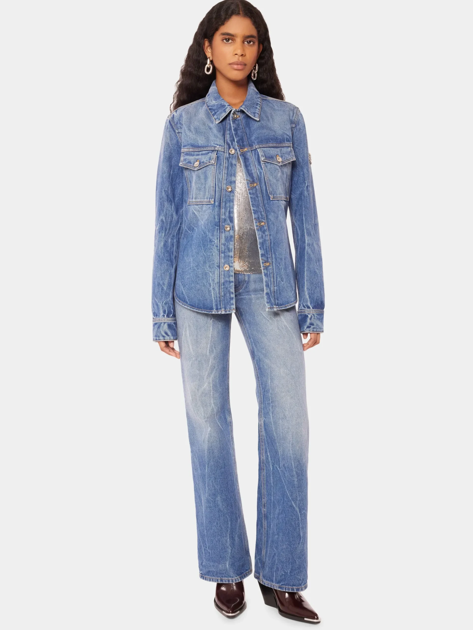 Denim shirt with 1969 metal discs details | Rabanne Best Sale