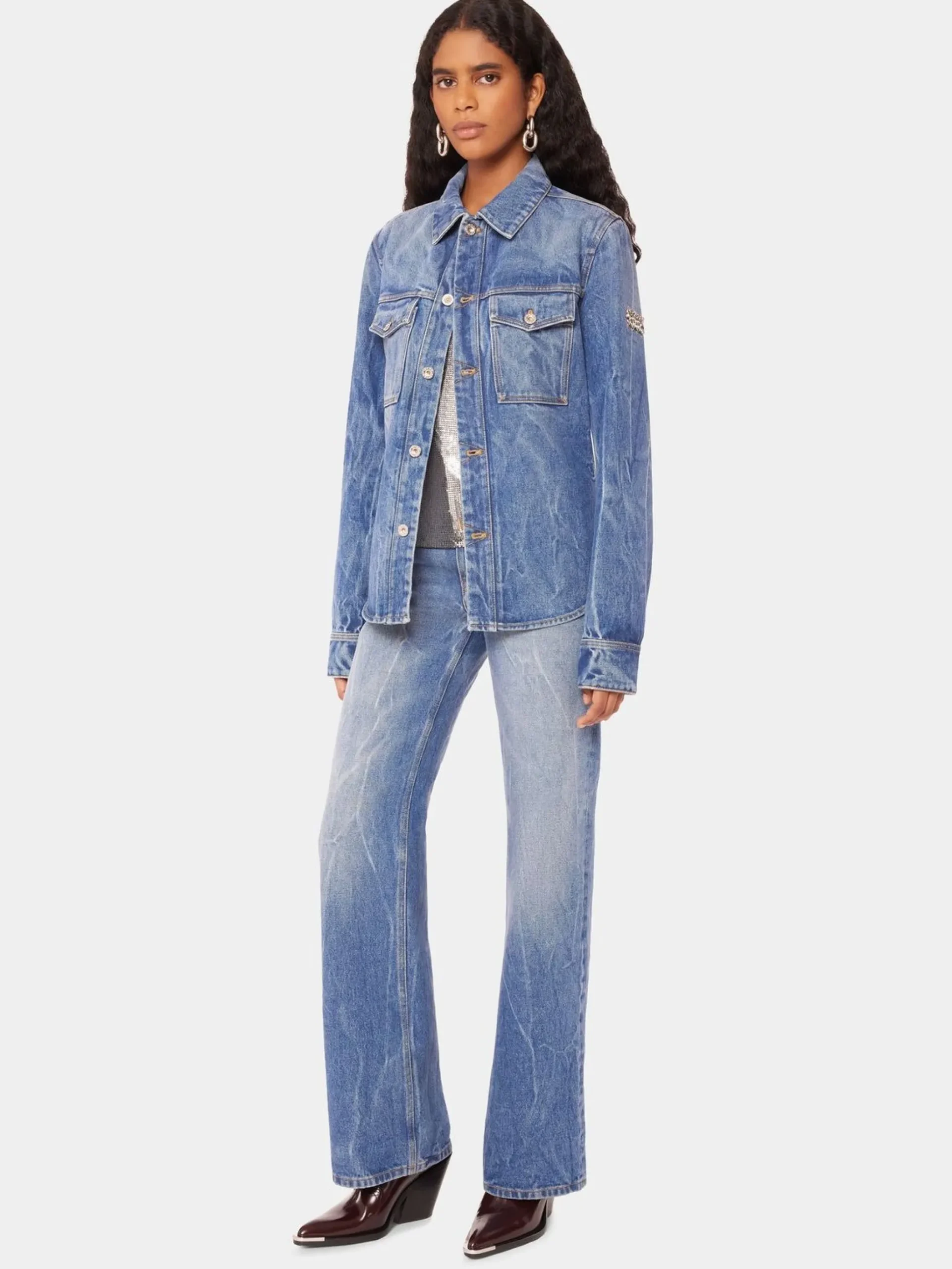 Denim shirt with 1969 metal discs details | Rabanne Best Sale