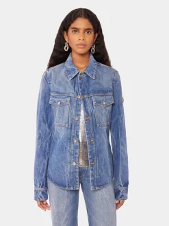 Denim shirt with 1969 metal discs details | Rabanne Best Sale