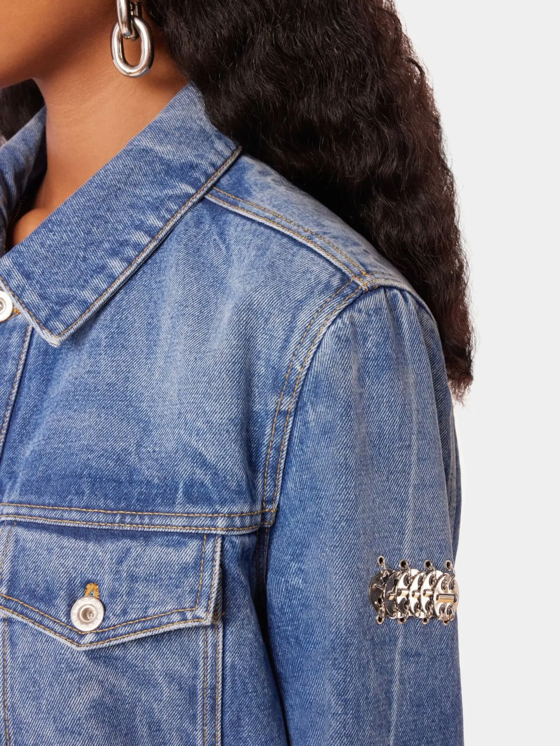 Denim shirt with 1969 metal discs details | Rabanne Best Sale