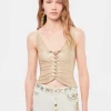 Drapped raffia colored top with metallic details | Rabanne Online