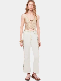 Drapped raffia colored top with metallic details | Rabanne Online