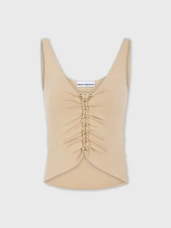 Drapped raffia colored top with metallic details | Rabanne Online