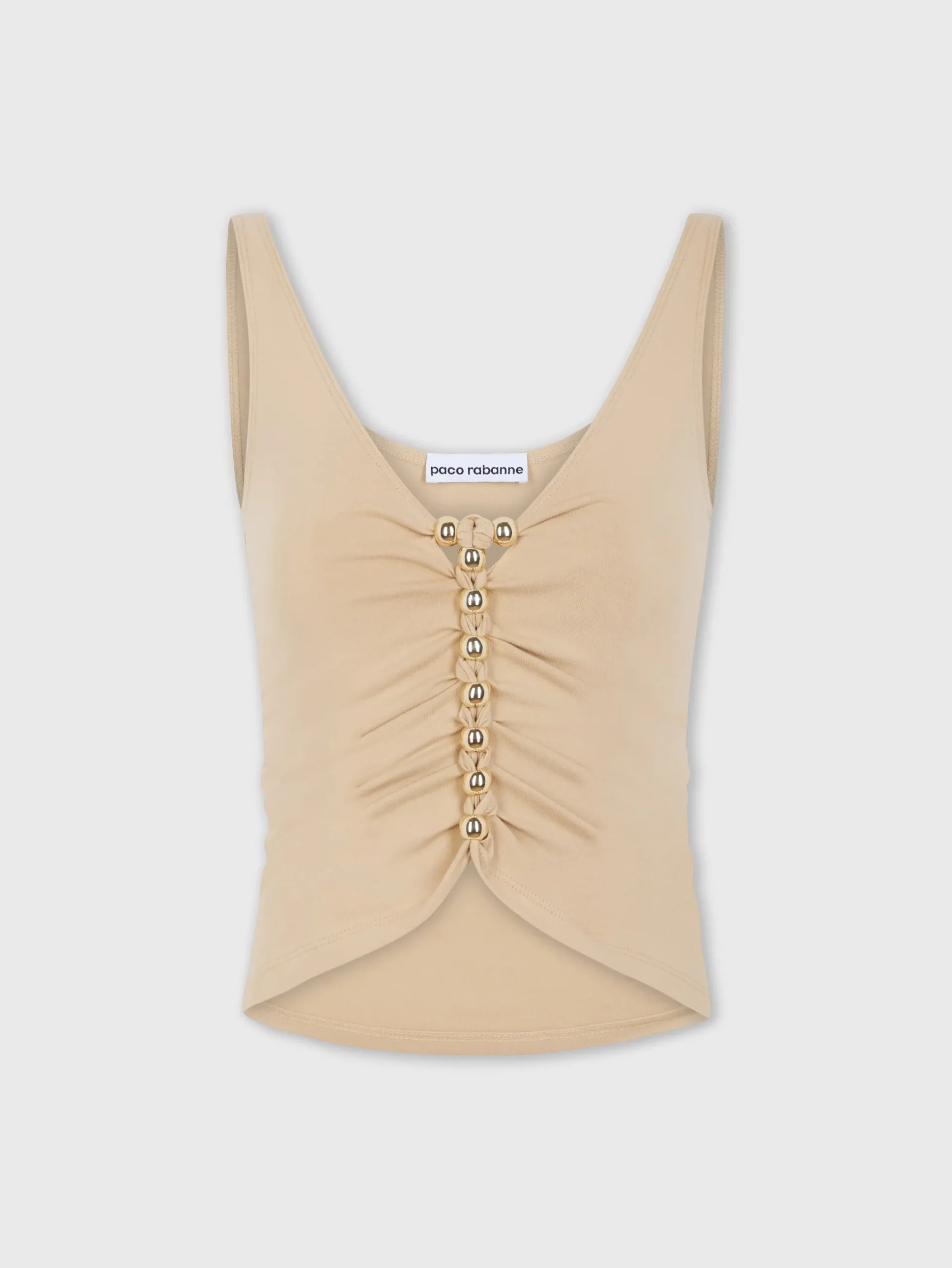 Drapped raffia colored top with metallic details | Rabanne Online