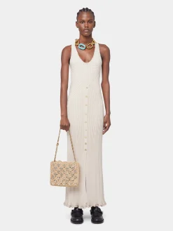ECRU LONG DRESS IN VISCOSE KNIT | Rabanne Best