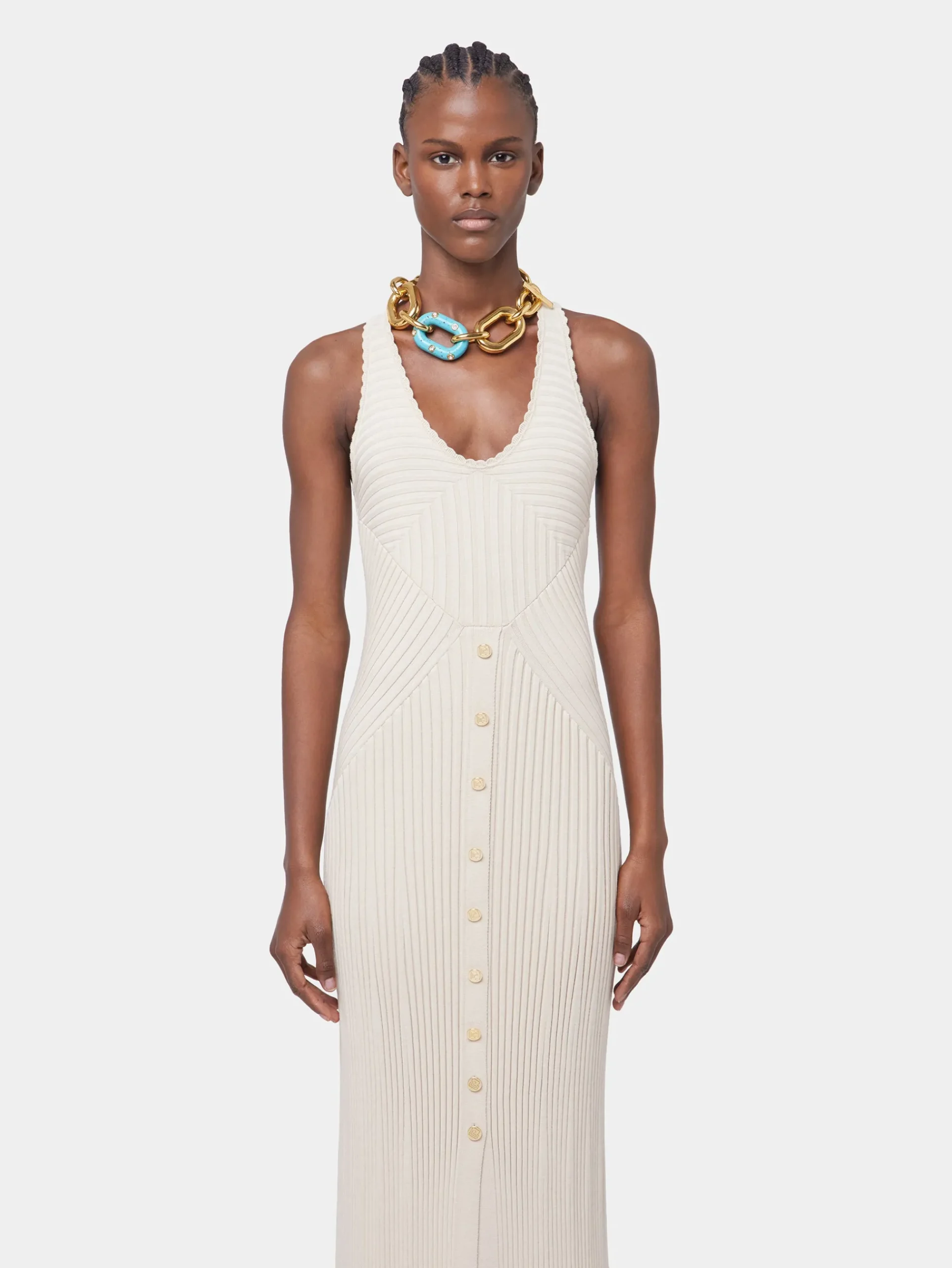 ECRU LONG DRESS IN VISCOSE KNIT | Rabanne Best