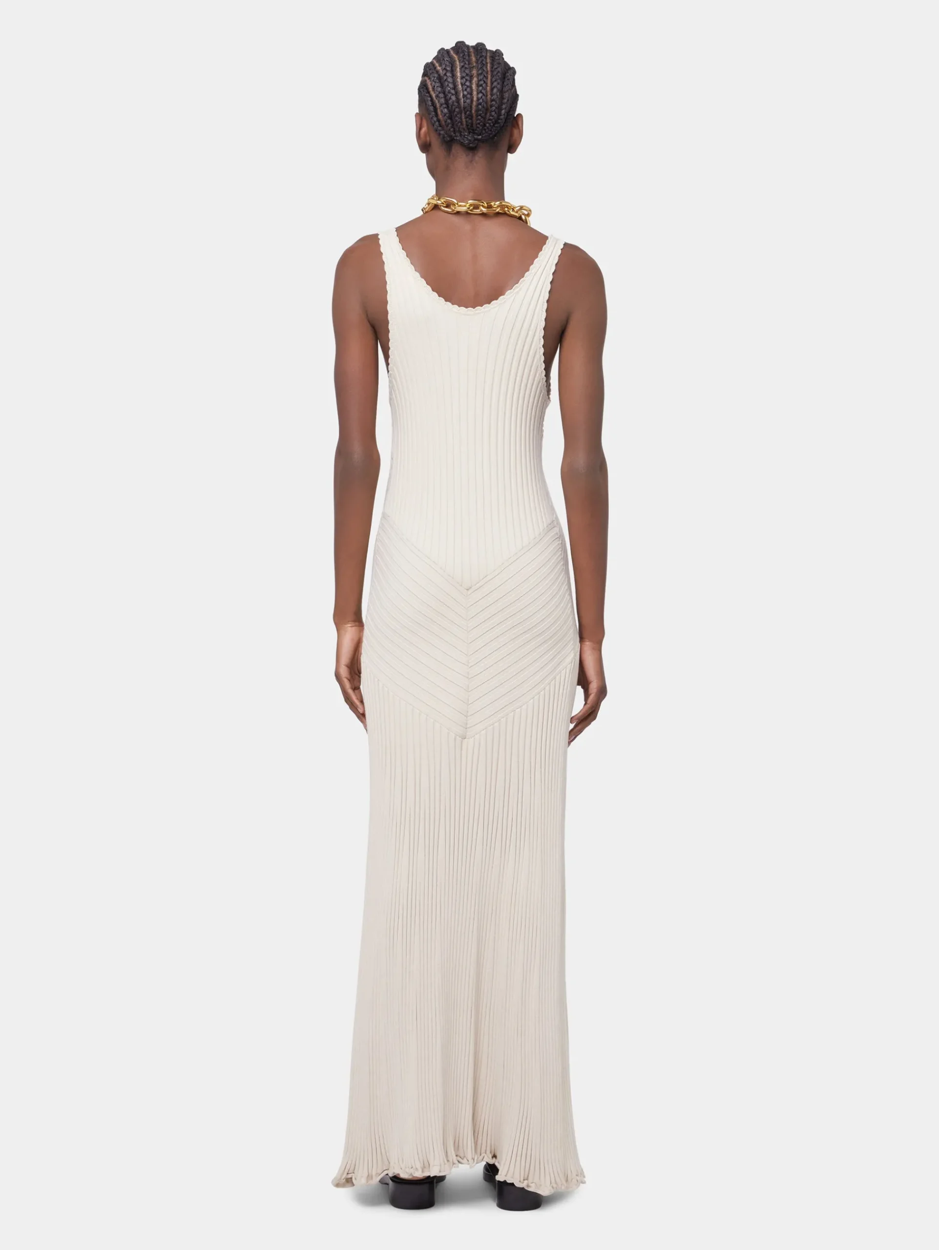 ECRU LONG DRESS IN VISCOSE KNIT | Rabanne Best