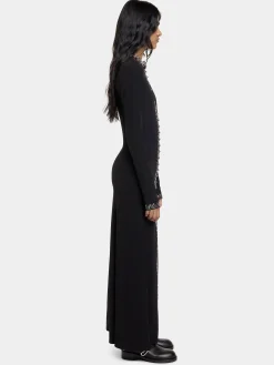 EMBELLISHED LONG DRESS IN SATIN CREPE | Rabanne Shop