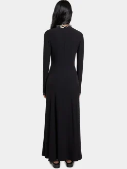 EMBELLISHED LONG DRESS IN SATIN CREPE | Rabanne Shop