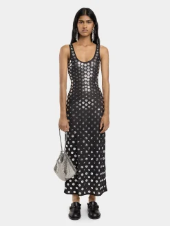 EMBROIDERED LONG DRESS IN SECOND SKIN JERSEY | Rabanne Outlet